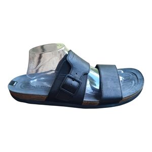 Merrell Downtown Slide Buckle Sandal Black Leather Open Toe Cork Footbed Size 12